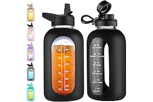 Glass Water Bottle Jug with Straw and Handle - 64 oz