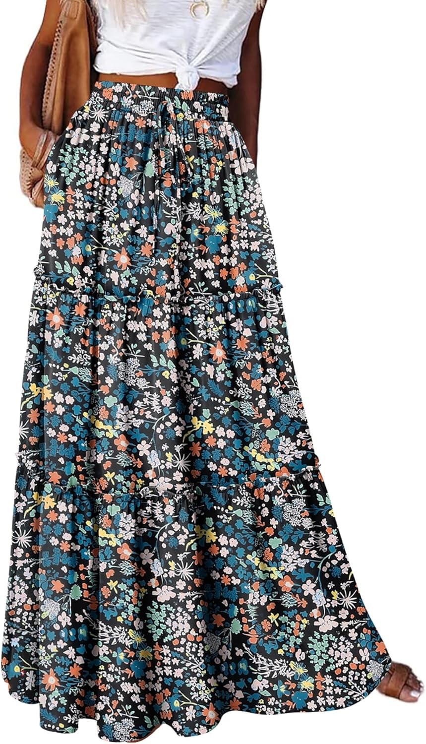 onlypuff Maxi Skirt for Women Boho Western Skirts High Waist Long Skirt with Pockets Fall Festival Outfits Clothing - Image 4