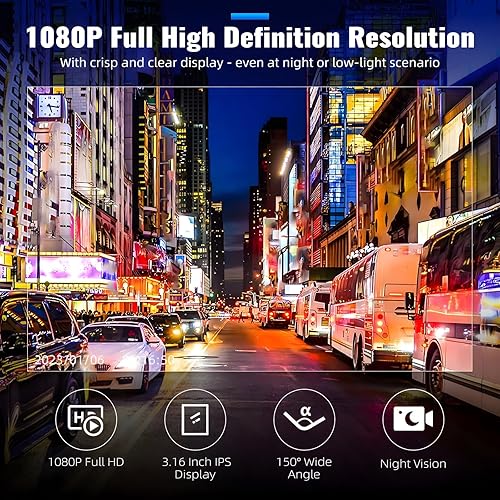 Miniatura 3 de CAMECHO Cámara de tablero dual 1080P frontal e interior para automóvil, cámara de tablero de 2 canales, pantalla IPS de 3.16 pulgadas, visión