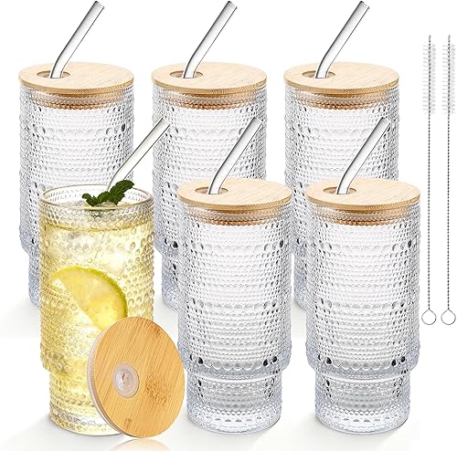 Hobnail - Vasos para beber de 16 onzas, paquete de 6 vasos de hobnail vintage, vasos de agua transparente, tazas de cocina para jugo, cerveza,