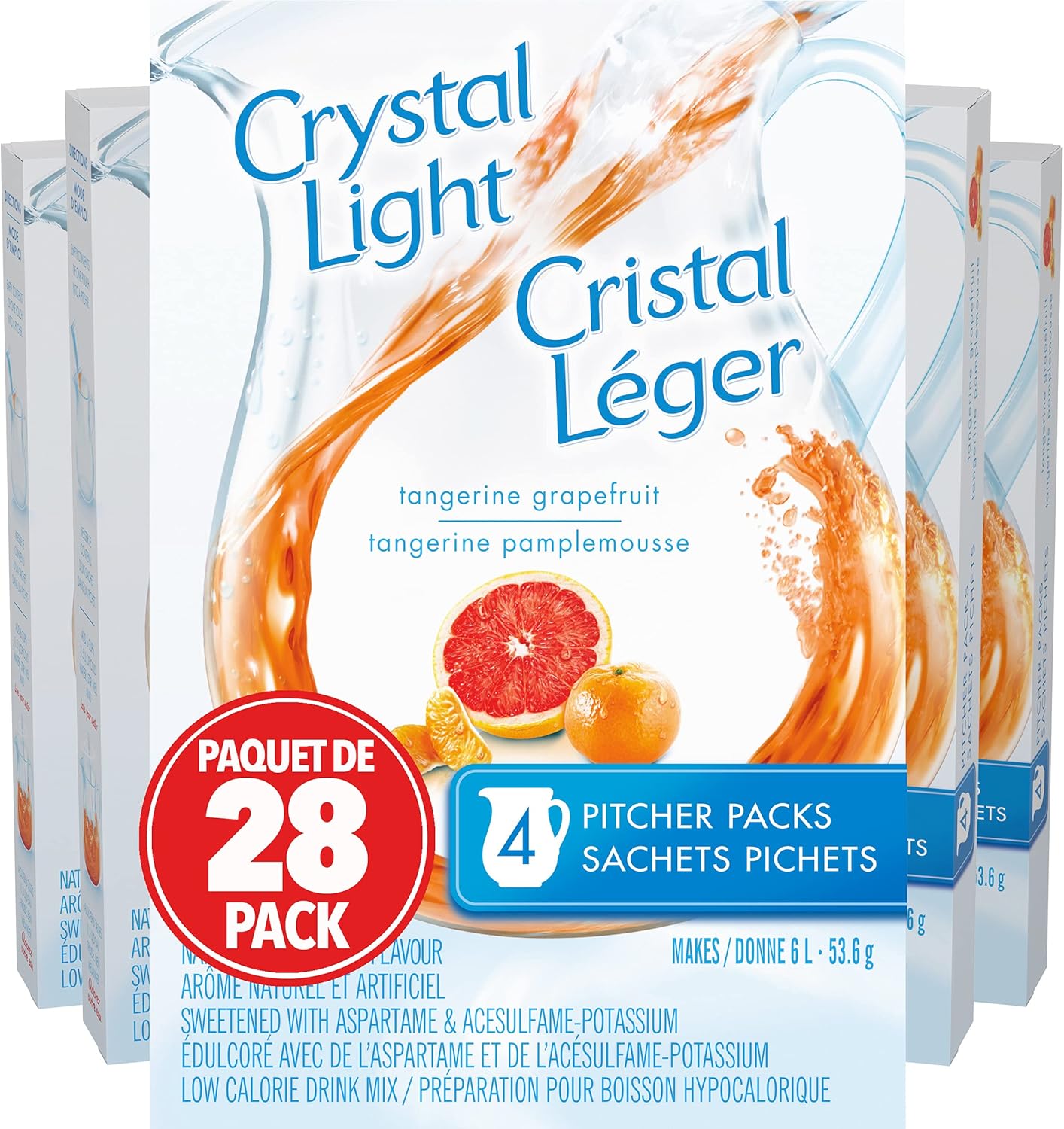 Crystal Light Tangerine Grapefruit Pitcher Packs, 53.6g (28 Boxes of 4