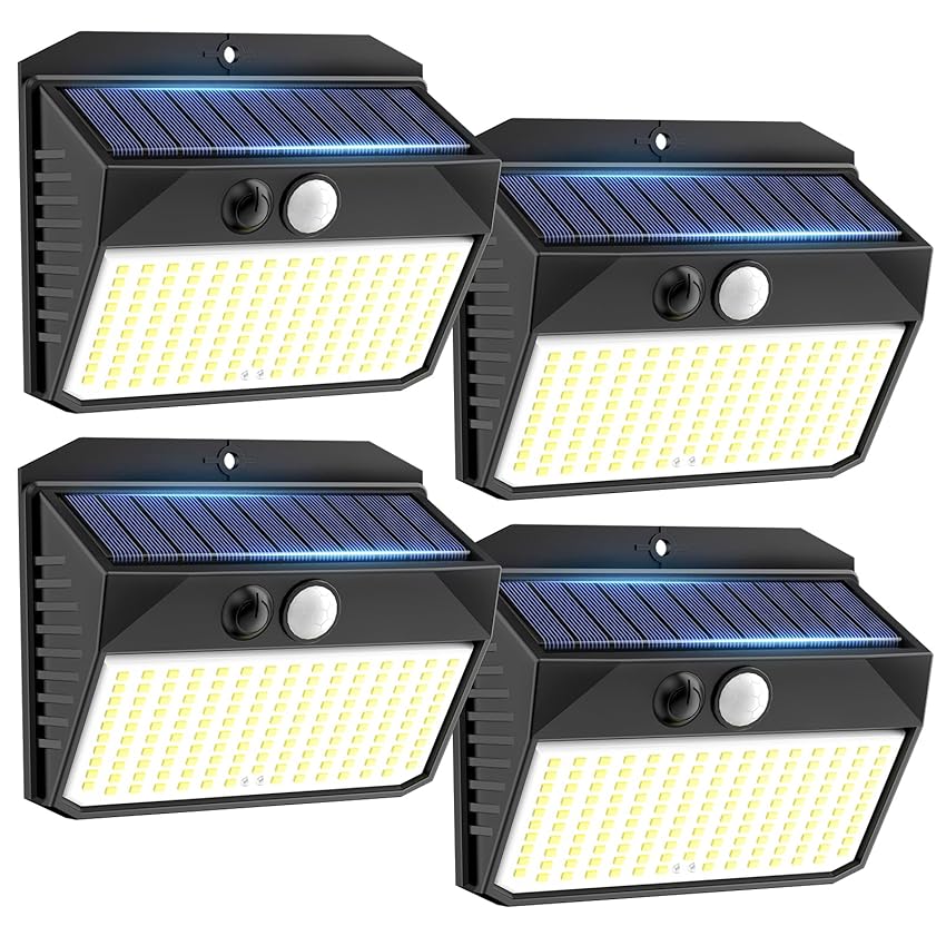 Immagine del prodotto SIGRILL Luce Solare LED Esterno, 4 Pezzi Faretto LED da Esterno con Sensore di Movimento, 150LED Lampada Solare da Esterno con 3 Modos, IP65 Impermeabile LED Lampione per Giardino, Parete, Garage
