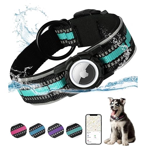 Reflective AirTag Dog Collar, Heavy-Duty Dog Collars with AirTag Holder, Adjustable Nylon GPS Dog Collar for Medium Large Dogs(Green,S)