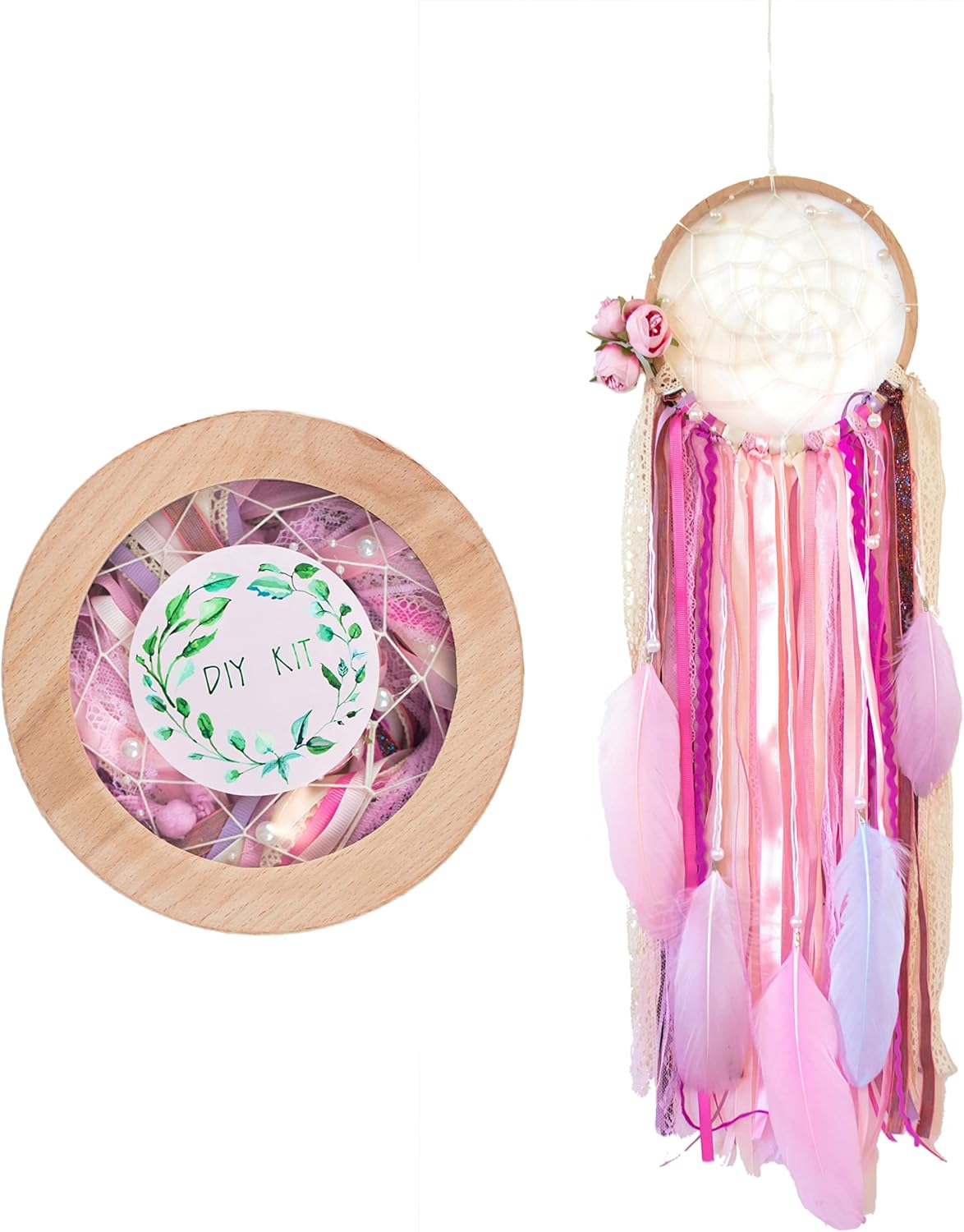 DIY dream catcher kit-Make your own dreamcatcher-Craft set for kids-Do It Yourself Pink dreamcatcher-Birthday party Activity Diam 6.2 inch(15.5cm) Floral Classic Dream catcher