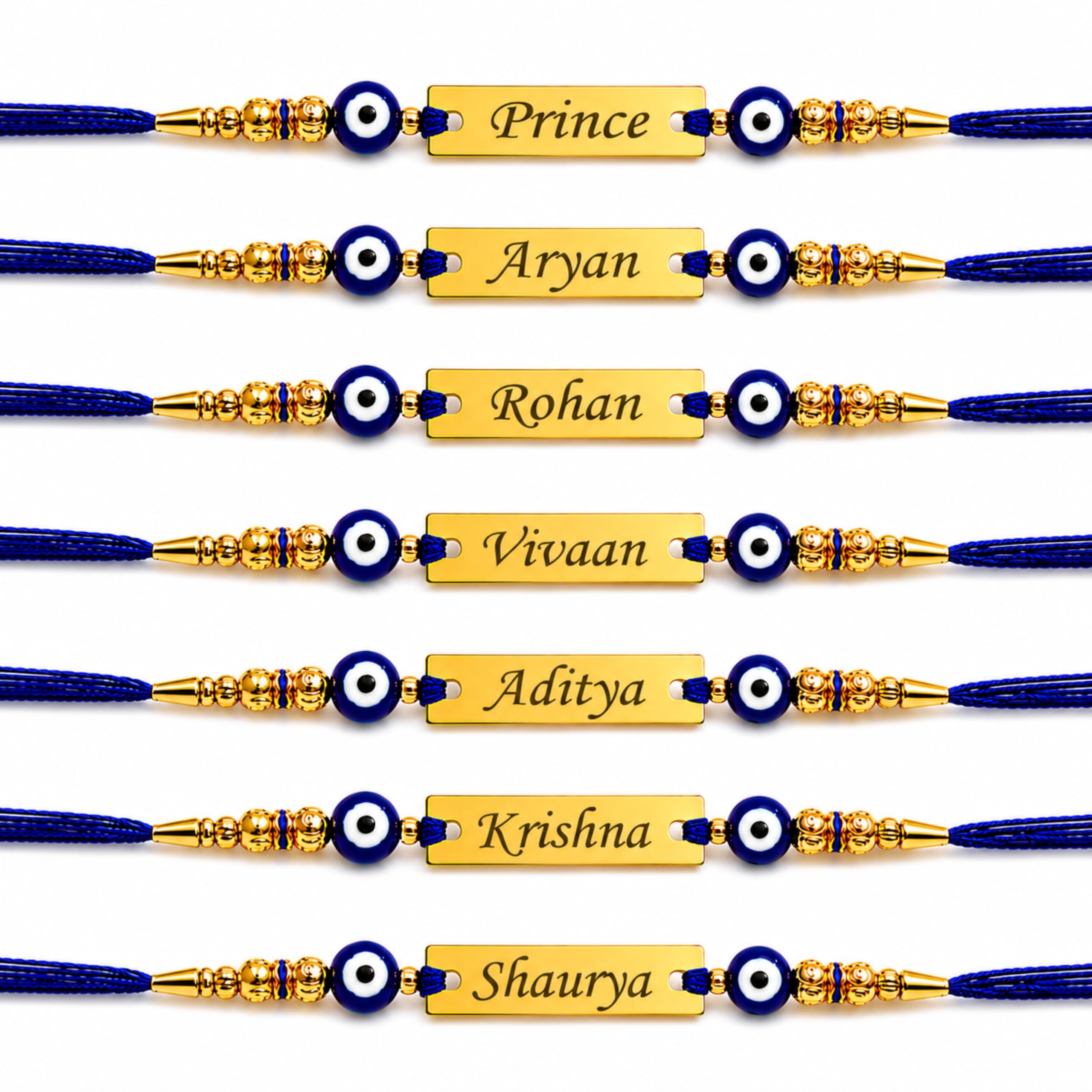 Custom Name Rakhi for Brother | Personalized Engraved Gold Finish Name Plate Rakhi with Evil Eye Beads & Blue Thread | Raksha Bandhan Gift for Brother | Pack of 1-10-image-20