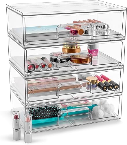 Vista 8 de Sorbus Contenedores de almacenamiento de acrílico, paquete de 4, juego de contenedores de almacenamiento apilables para organización del baño