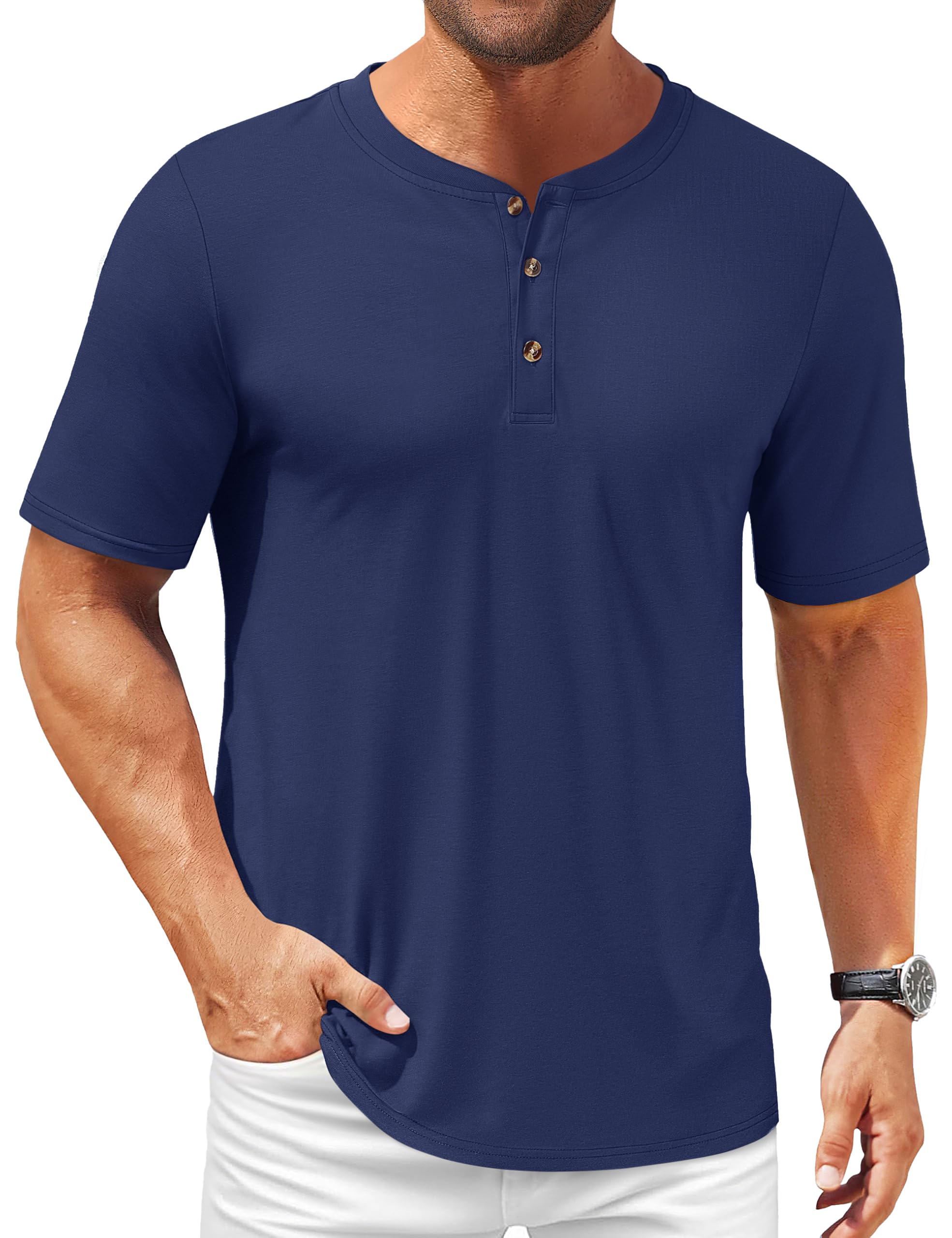 TACVASEN Men's Henley Shirts Short Sleeve Cotton Moisture Wicking T-Shirt Lightweight Casual 3 Button Tshirts