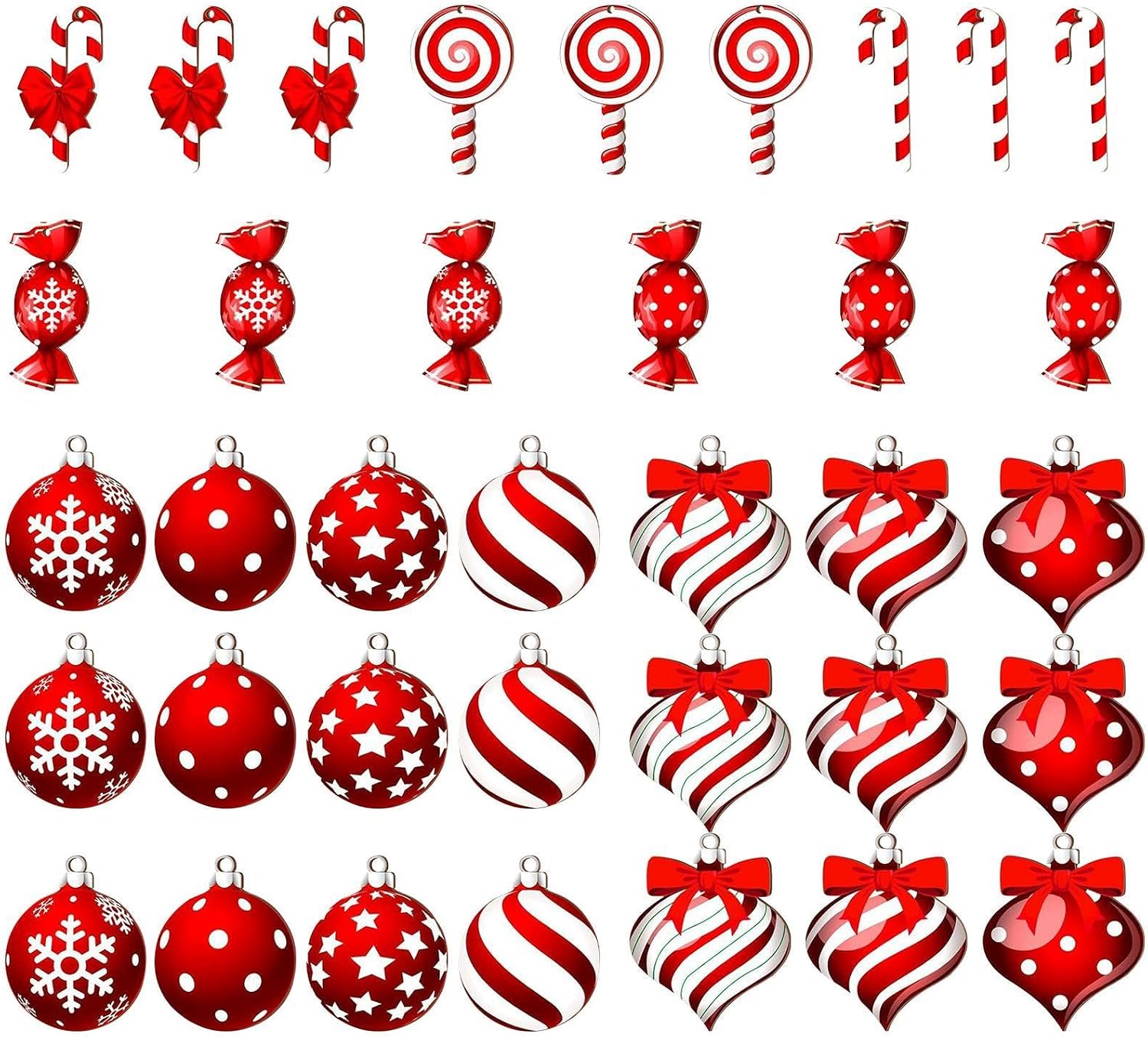 Pack of 36 Lollipops Candy Canes Christmas Decoration Christmas Baubles Candy Canes Decoration Glitter Christmas Tree Decoration Red & White Cute Christmas Tree Decoration