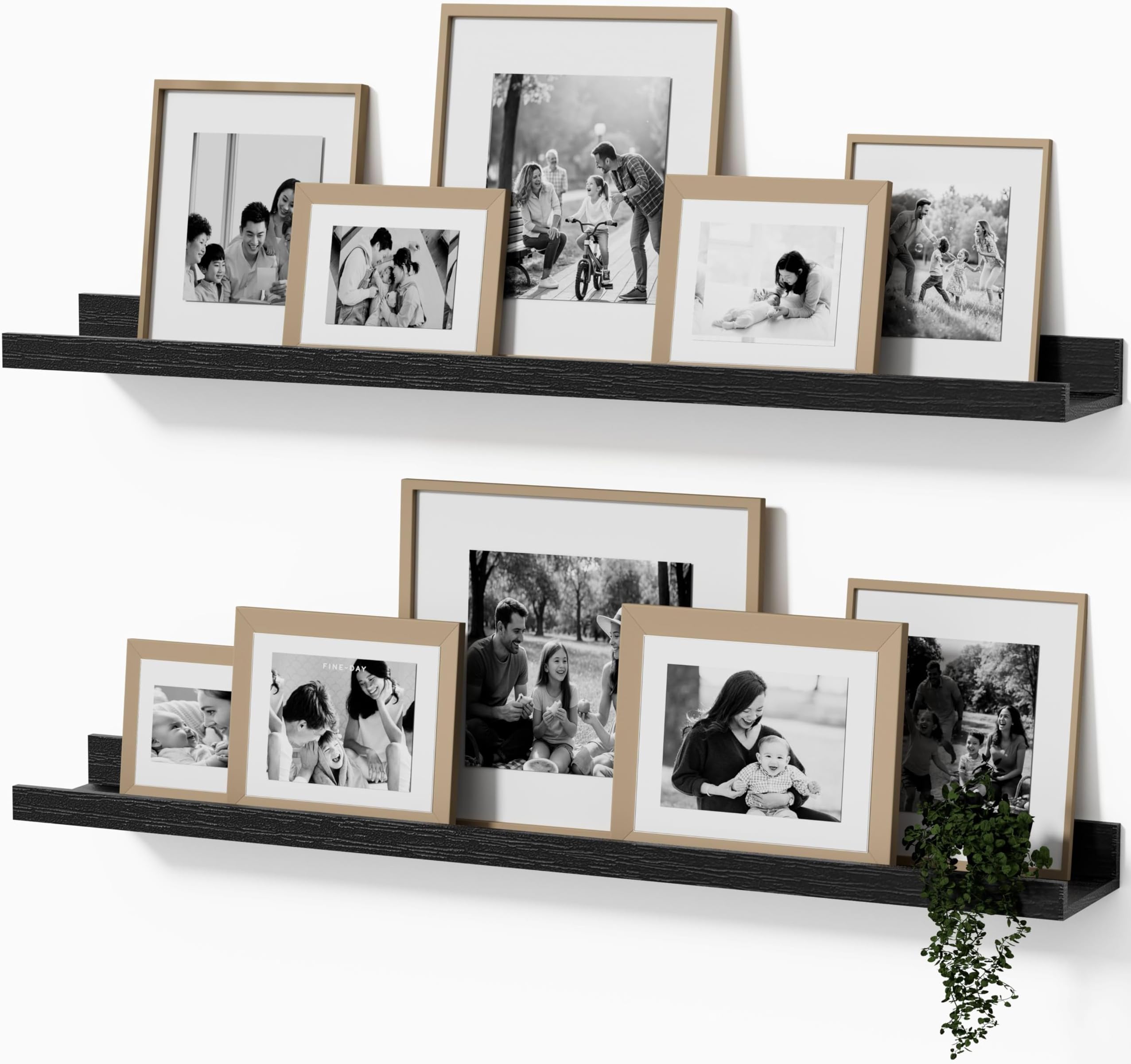 36inch Floating Picture Ledge Shelves 2-Pack, Black Wall Mounted Shelves with Lip for Nursery, Kids Room, Living Room & Bedroom, Sturdy Floating Book Shelves for Photo Frames & Decor