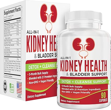 Kidney & Bladder (3-Month) Health Support Supplement | All-in-1 Urinary Tract Supplements with 21 Active Ingredients | Kidney Cleanse Detox Support Nutrients | 90-Day Bulk Supply | 90 Capsules