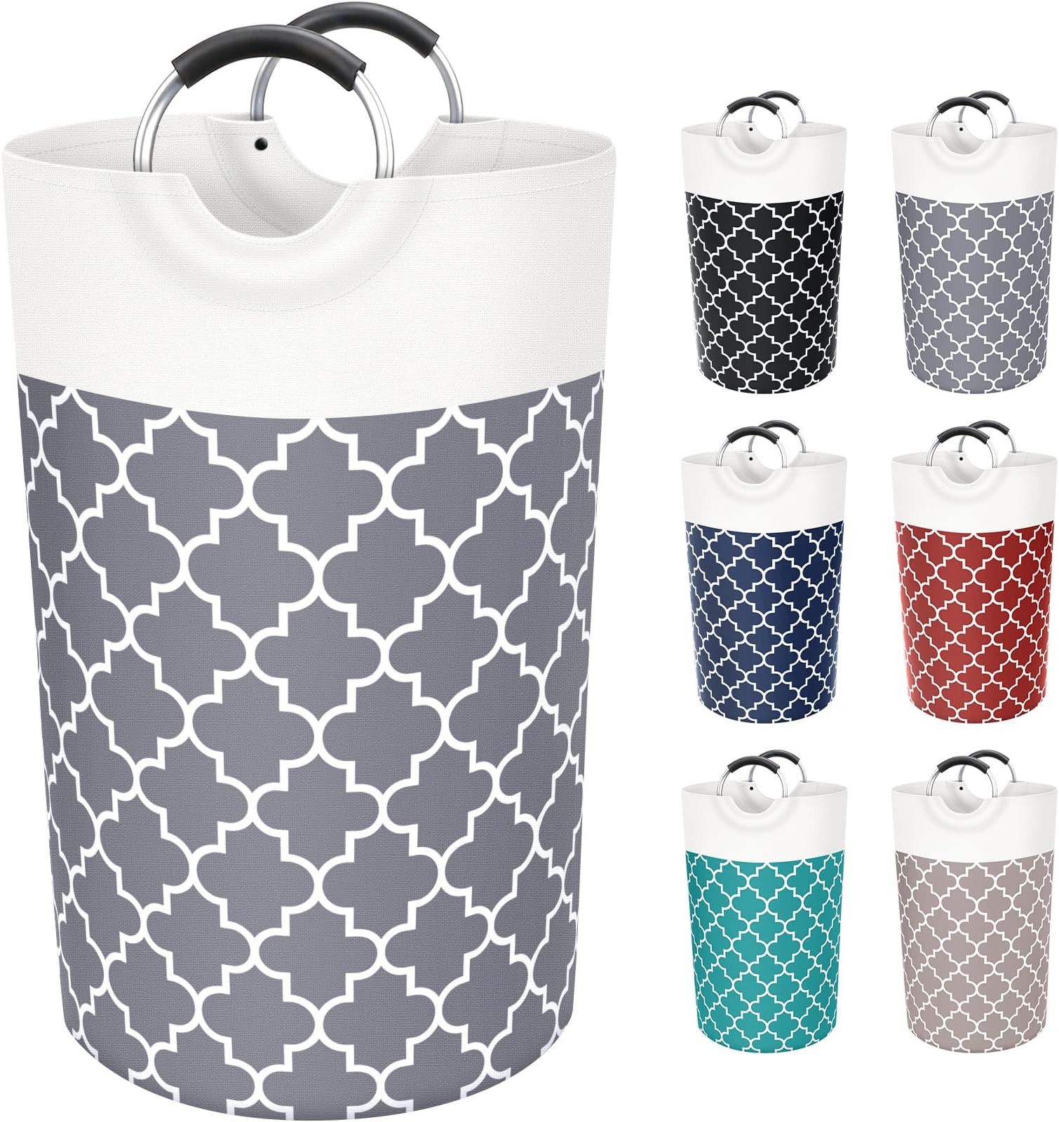 Large Laundry Basket Laundry Hamper Bag Washing Bin Clothes Bag Collapsible Tall With Handles Waterproof Travel Bathroom College Essentials Storage For College Dorm, Family (Grey) …