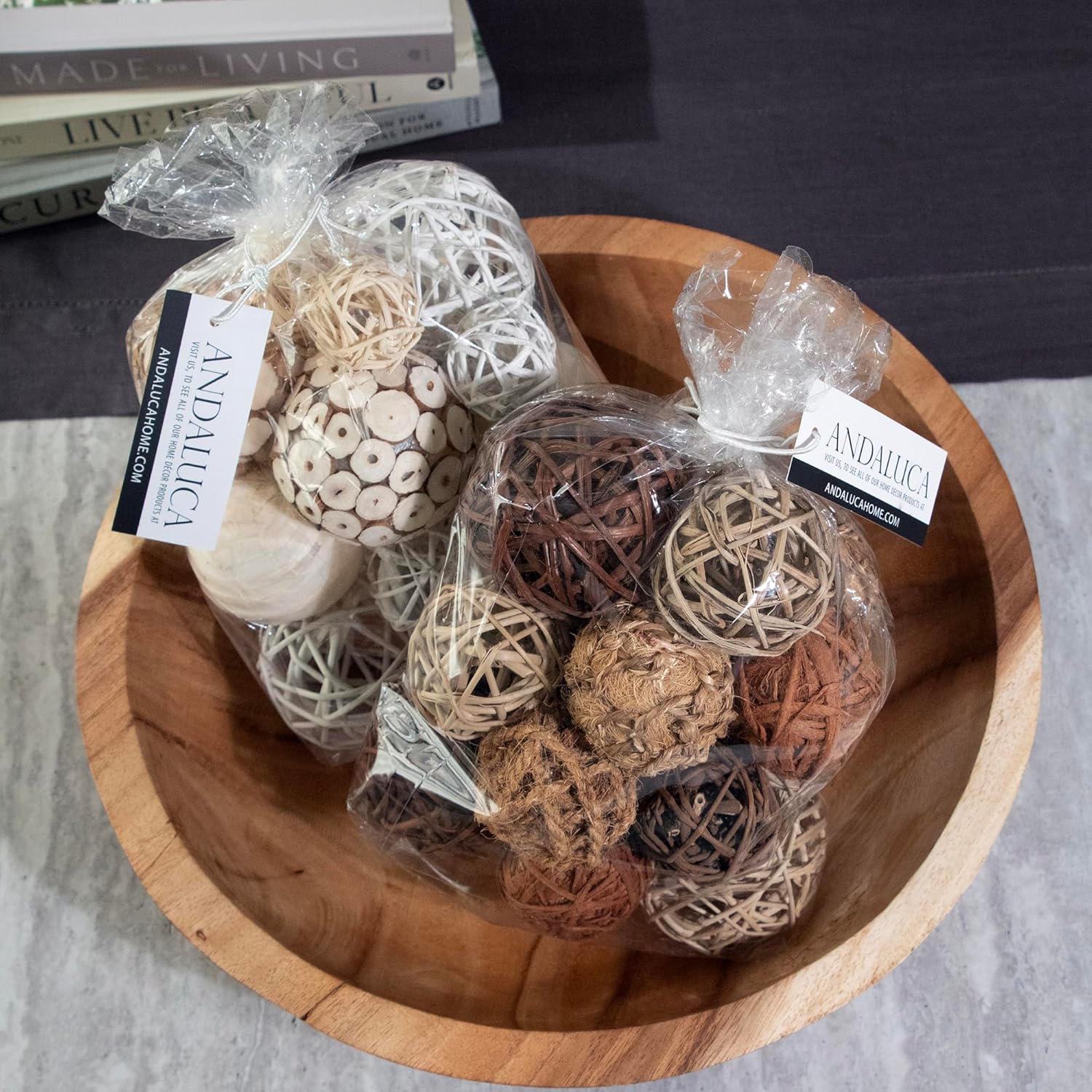 ANDALUCA Extra Large Hand Carved Round Decorative Teak Wood Bowl (16" Diameter)