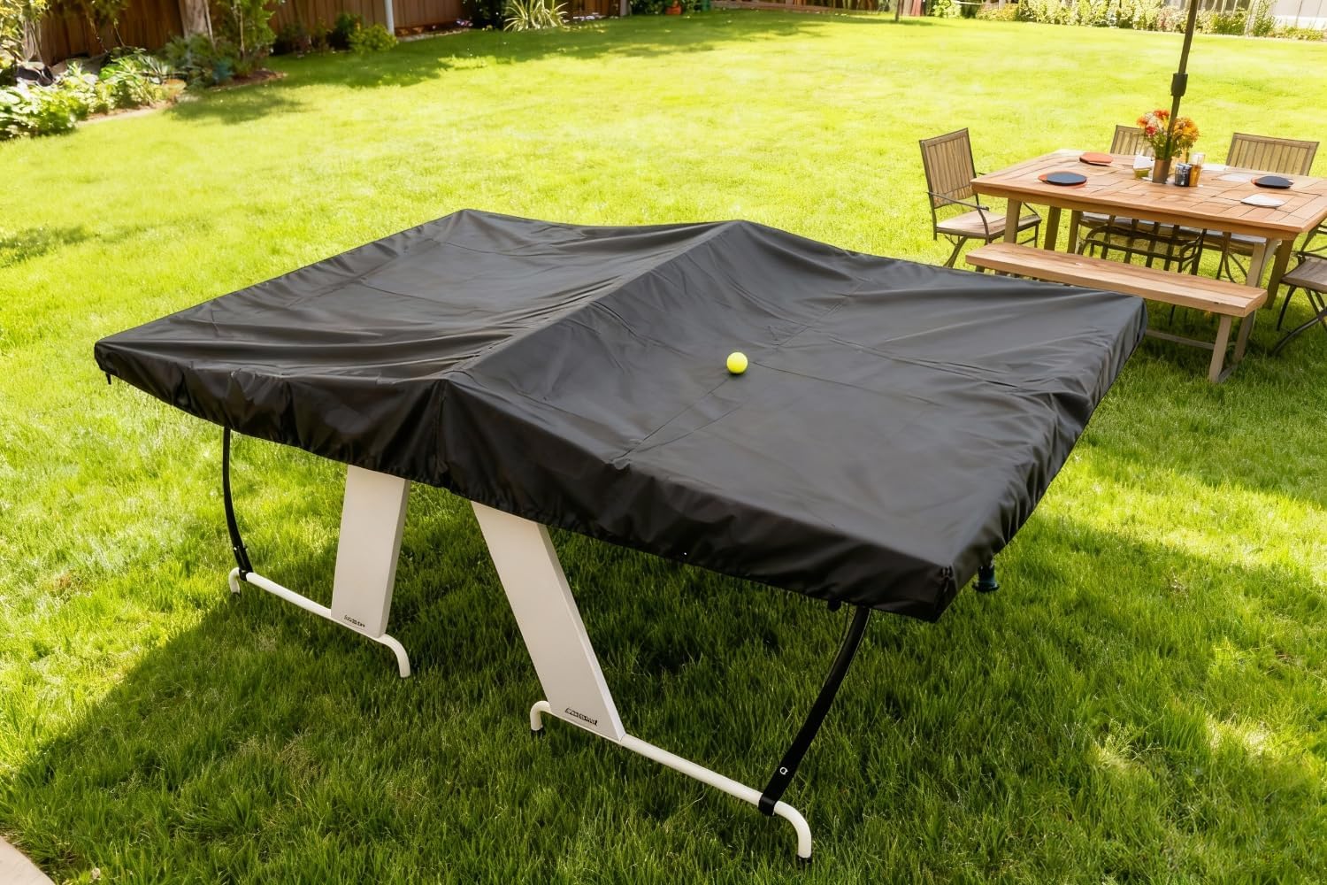 Saking Ping Pong Table Cover Waterproof, 600D Heavy-Duty Table Tennis Cover Waterproof for Outdoor & Indoor All-Weather Protection, 111"L x 61"W x 8"H, Black