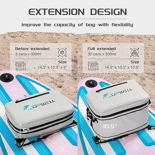 Miniatura 10 de UPWELL Accesorios para paddleboard SUP Cooler Deck Bag, PVC Paddle Board Dry Bag, 30 latas Surf Kayak Cooler Bag para tabla de remo, kayak