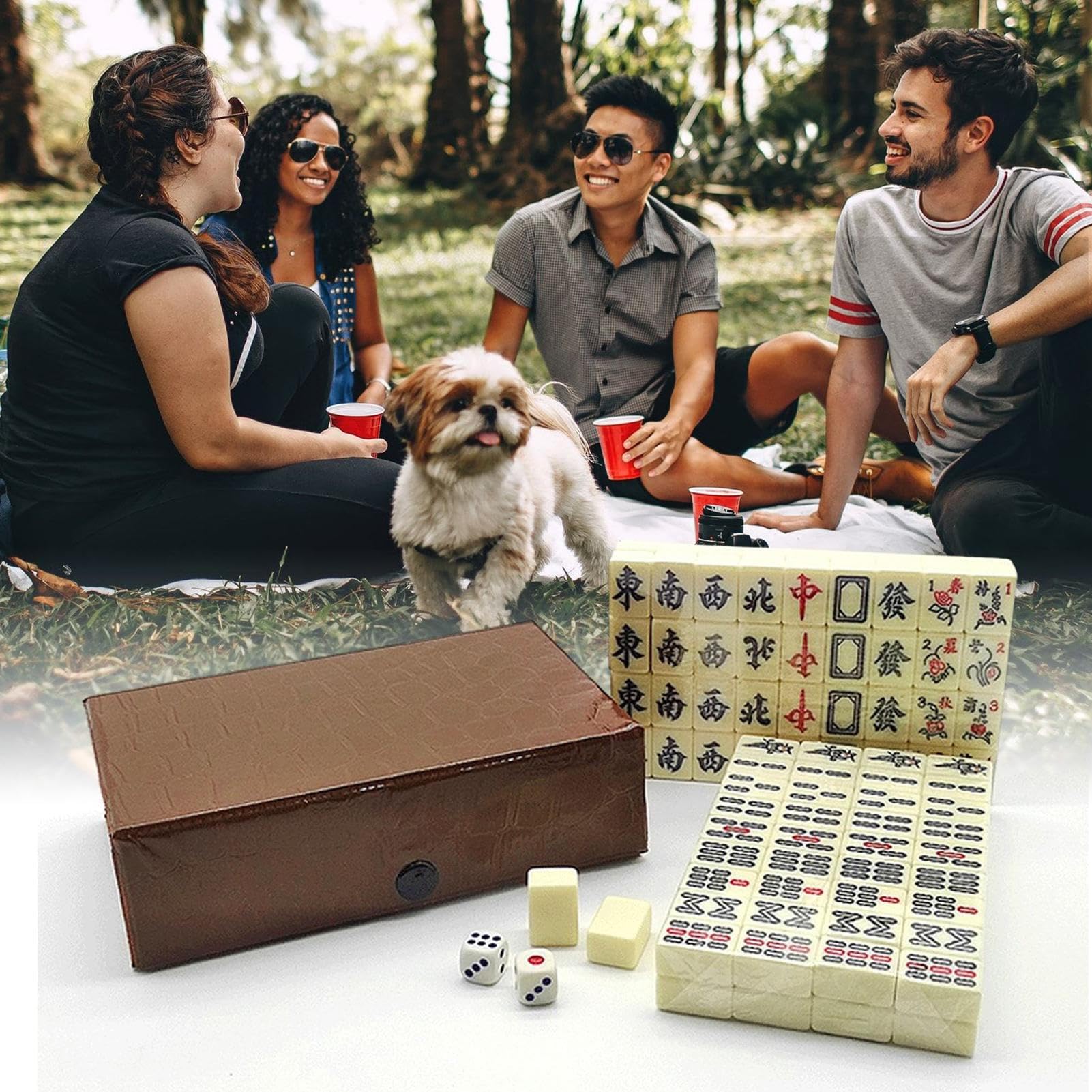 Mahjong Juego de Juego - Juego de Mesa Portátil para llevar - Mahjong Set Juegos Para Familias - Para Exterior Hogar Apartamento Dormitorio Estudiante Hotel Viajes Camping Picnic Familia Adultos