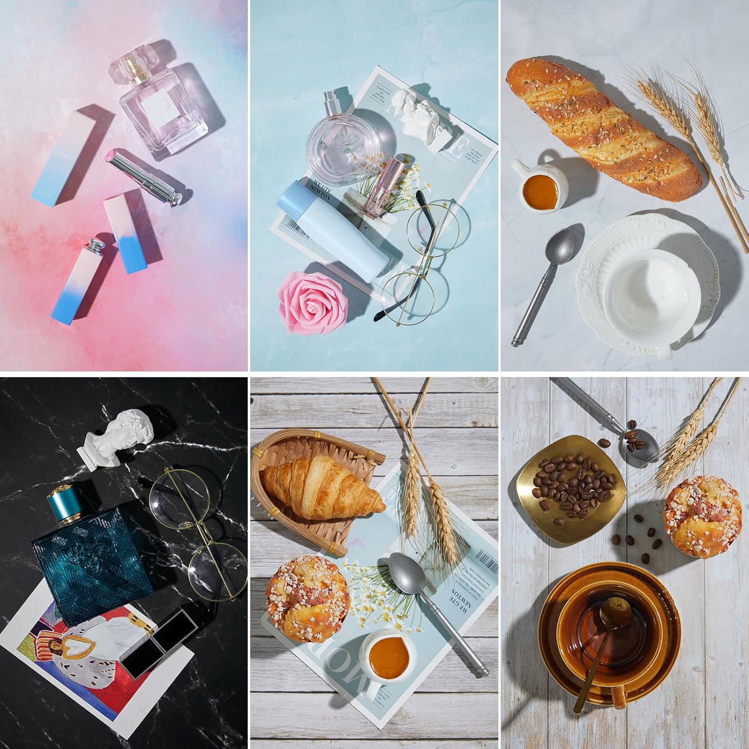 Lot de 10 Toiles de Fond pour Photographie - 30 x 40 cm - Papier de Fond Double Face - 20 Motifs - Carton Réfléchissant pour Aliments, Bijoux - avec Sac de Rangement