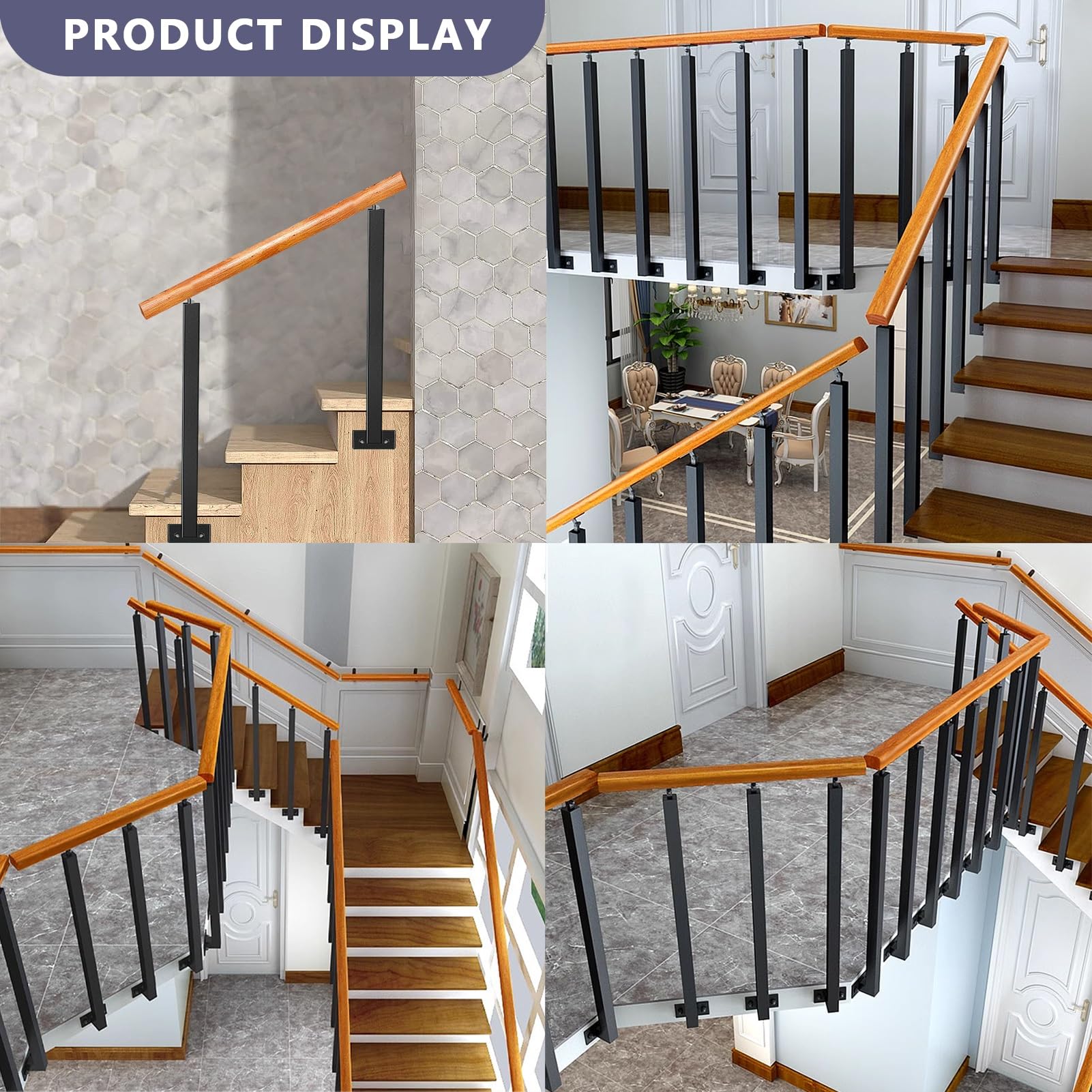 Outdoor Step Handrail For 2 3 Steps Wooden Stair Railing Adjustable Transitional Hand Railings For Front Porch Garden Loft Villas (Height 85cm/ 60cm/24inch