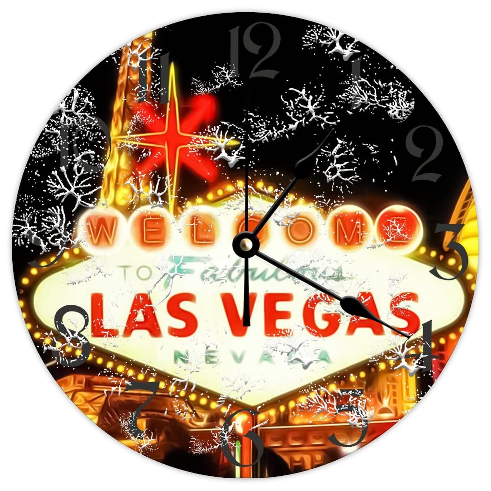 Horloge murale ronde en bois Las Vegas City pour cuisine salon et chambre