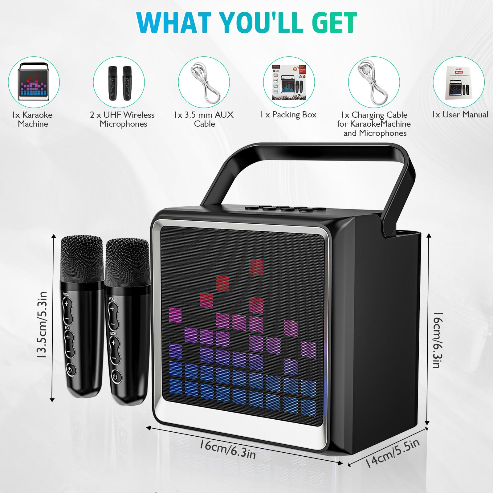 Nornward Karaoke Complet Avec 2 Microphones Sans Fil, Portable Karaoké