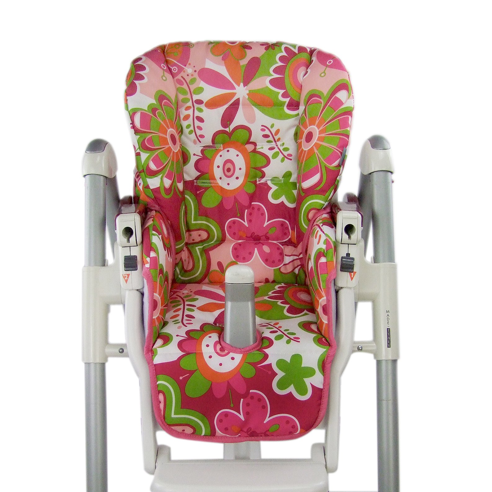 Bambiniwelt Housse de coussin de rechange pour Peg Perego Prima Pappa Diner *Grandes fleurs Orange/vert