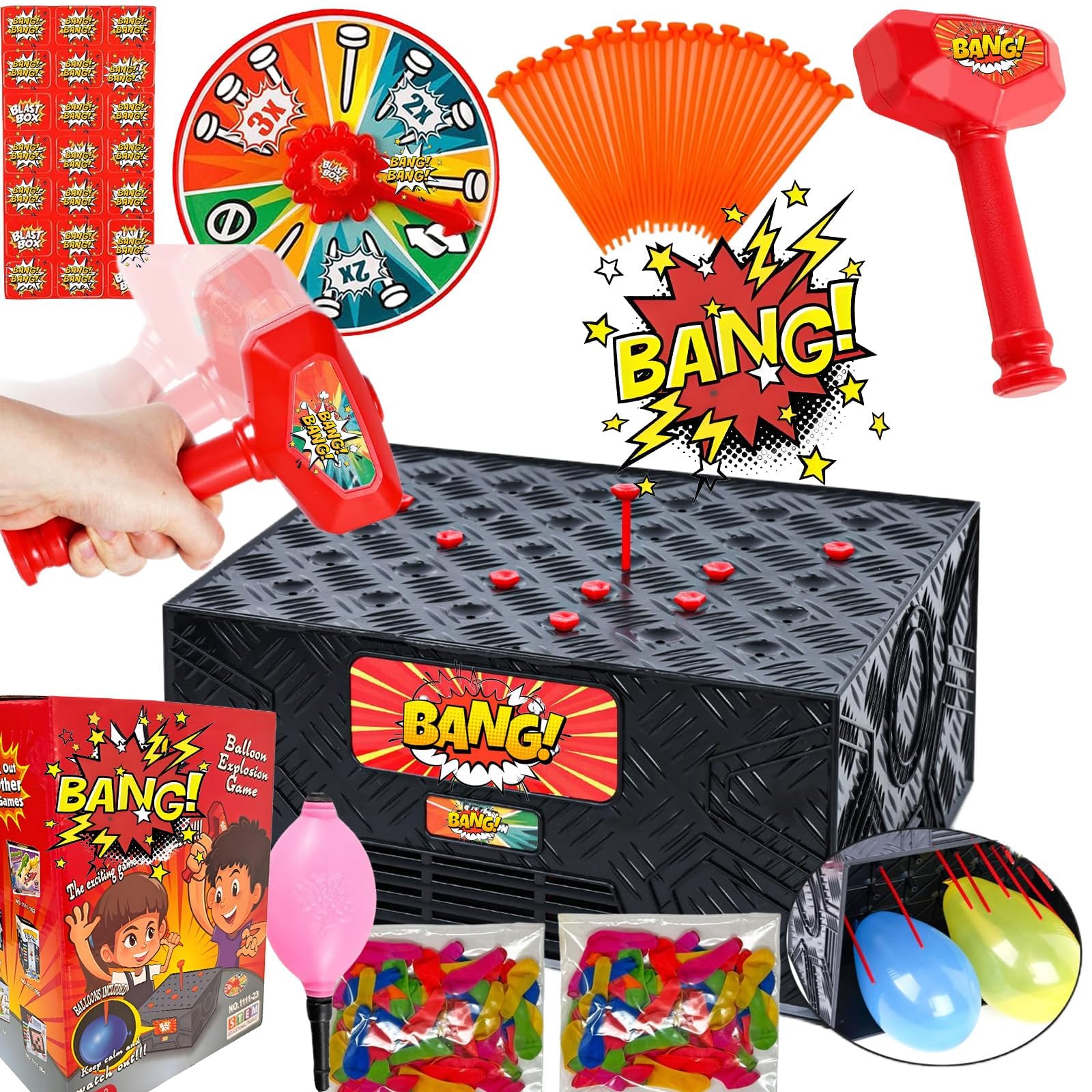 Jeu Éclate-Ballon - Boîte à Ballons Anti-Stress Avec Marteau - Jouet Interactif Pour Famille Et Fêtes - 100 Ballons Inclus