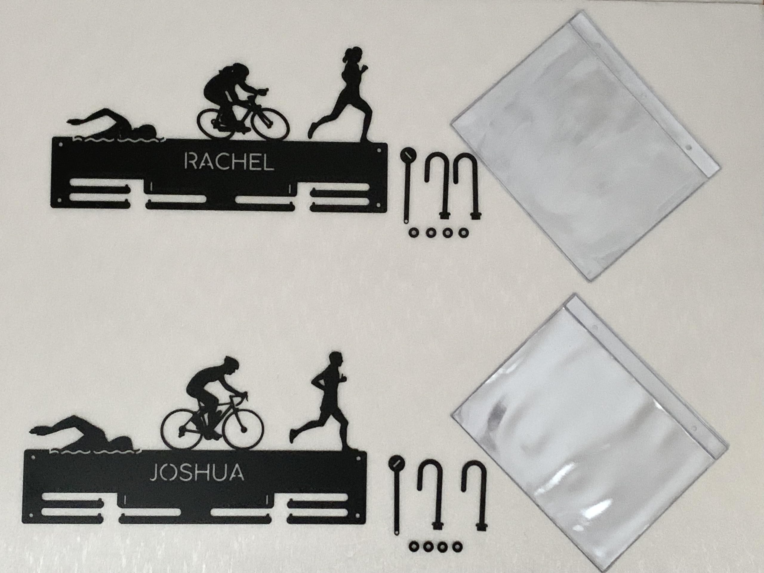 Porta Medallas con Nombre Personalizado, Triatlón Figuras Deportivas, Colgador de Medallas Triatleta, Medallas y Dorsales, Natación, Bicicleta, Correr, Atletas, Metal, Soporte de Exhibición