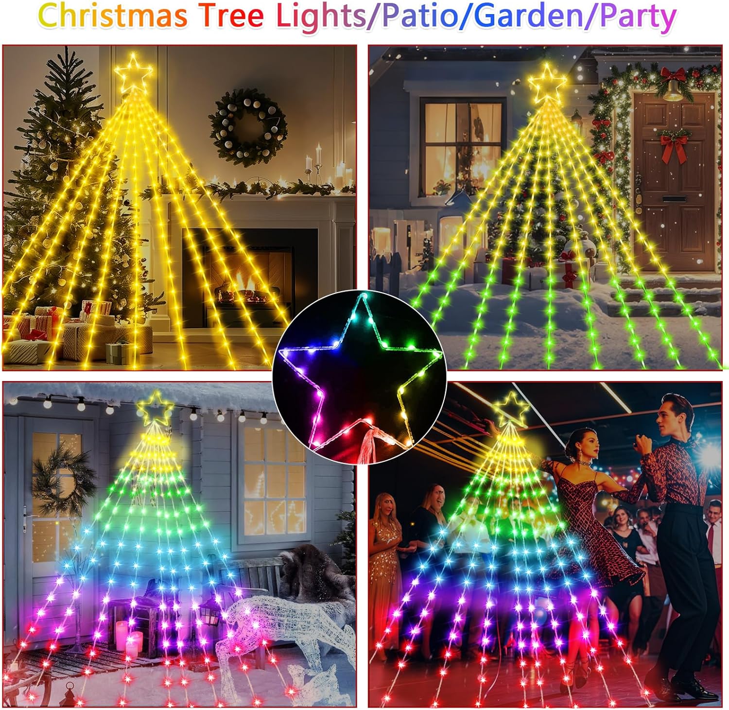 Vigdur 16.4FT Christmas Tree Decoration - 315 LEDs Customizable Star Waterfall Tree Lights with Remote, Timer, App Control Christmas Tree Lights with Music Sync for Xmas Yard Garden Party - Image 7