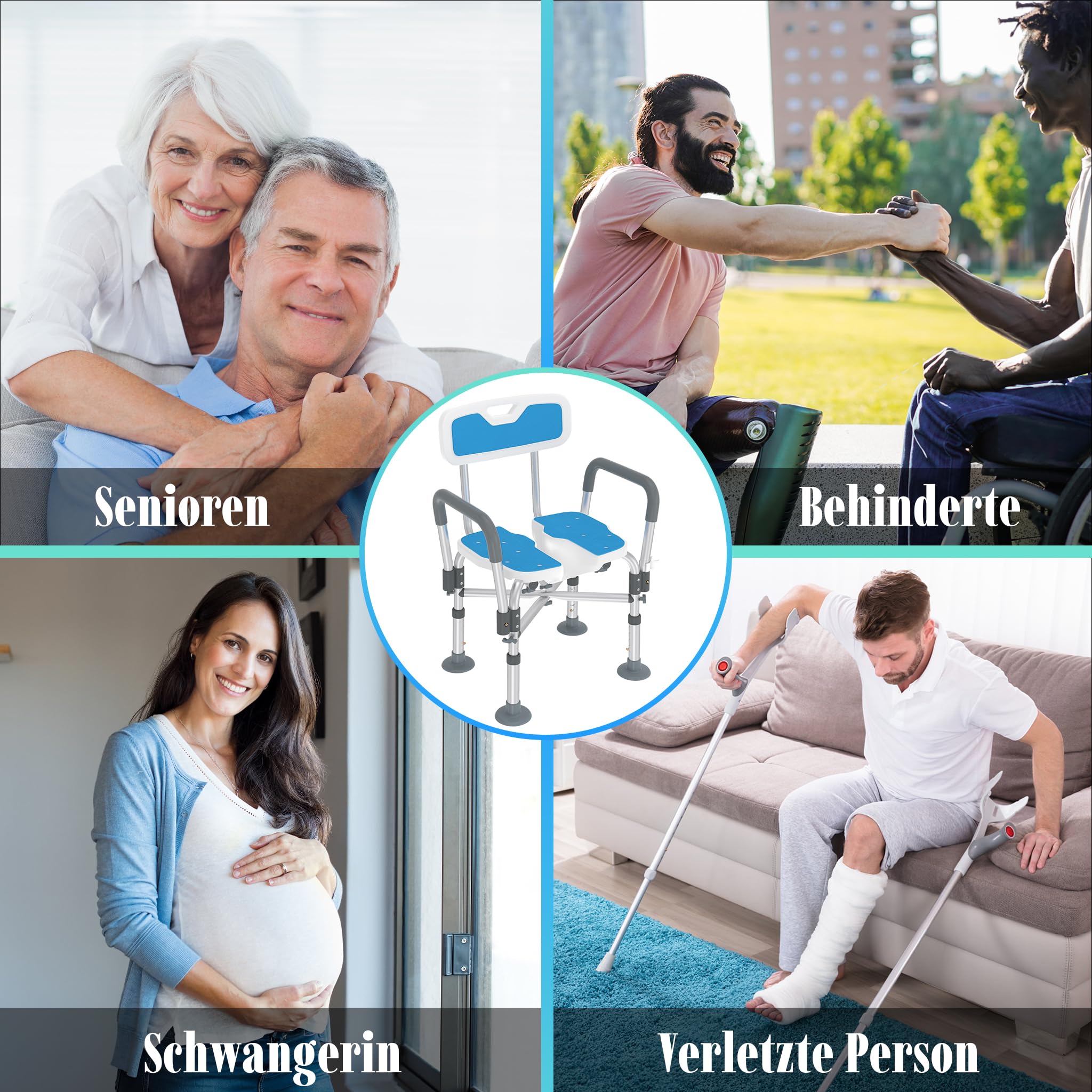 FIVMEN Krzesło Prysznicowe dla Seniorów - Taboret Łazienkowy z Regulacją Wysokości, Rowkami i Skrzyżowaną Aluminiową Ramą - Siedzisko do Wanny do 200 kg
