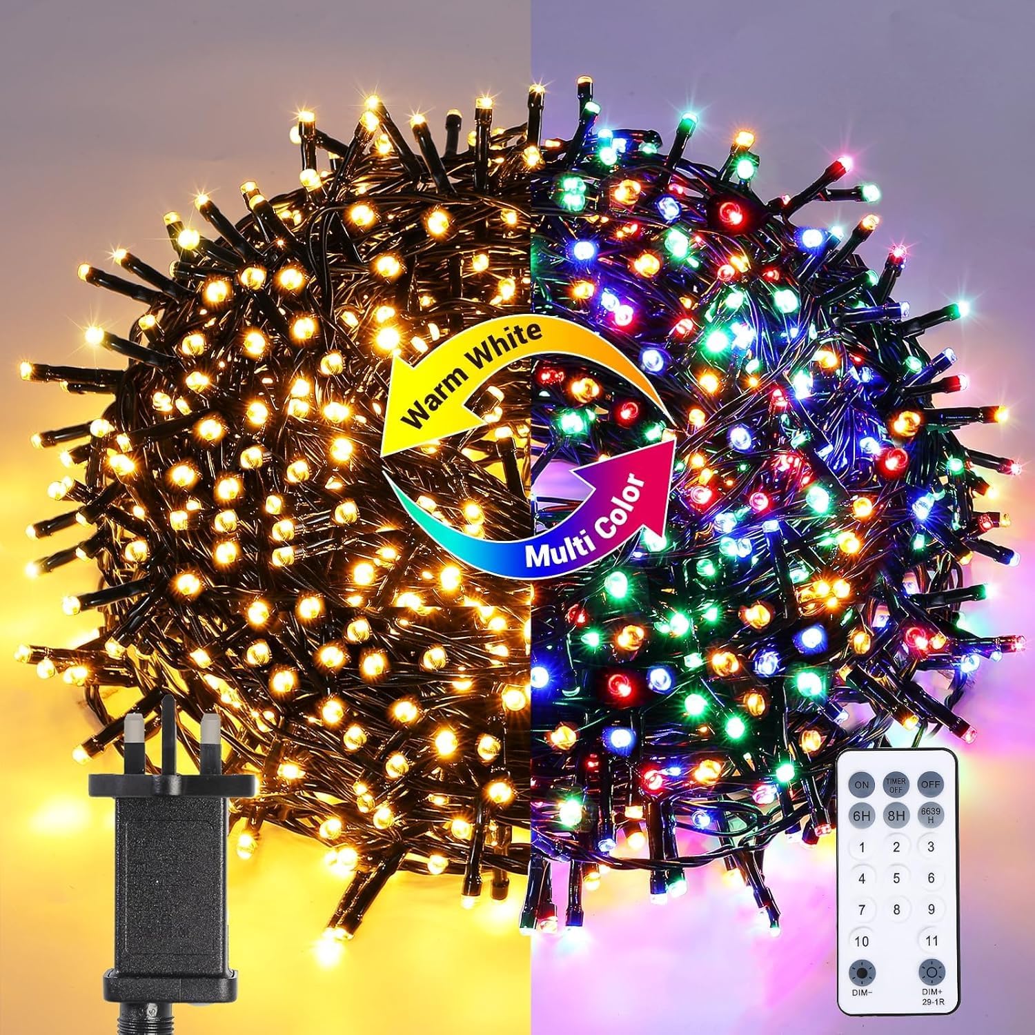GlobaLink Outdoor Christmas Lights, 50m 500LED Multicolour to Cool White