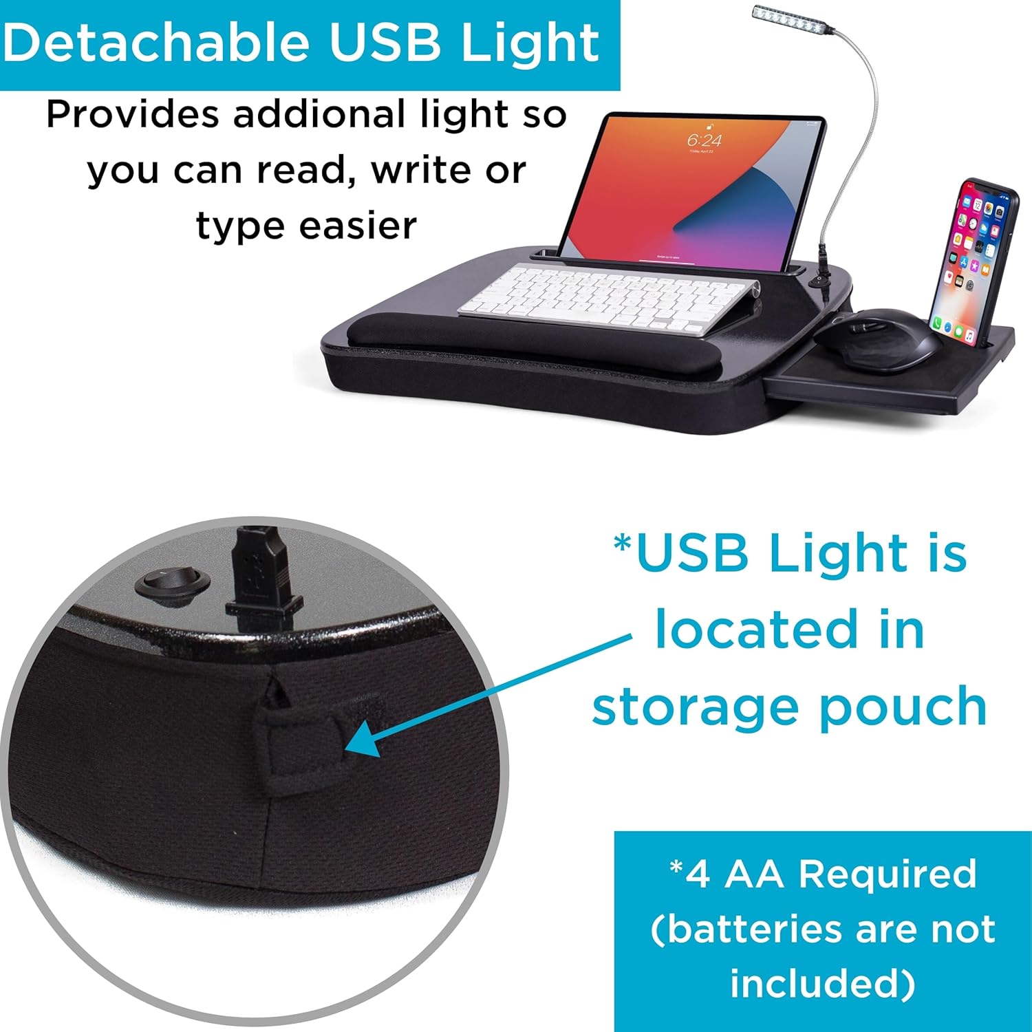 "Memory Foam Lap Desk with USB Light and Mouse Pad" - Image 8
