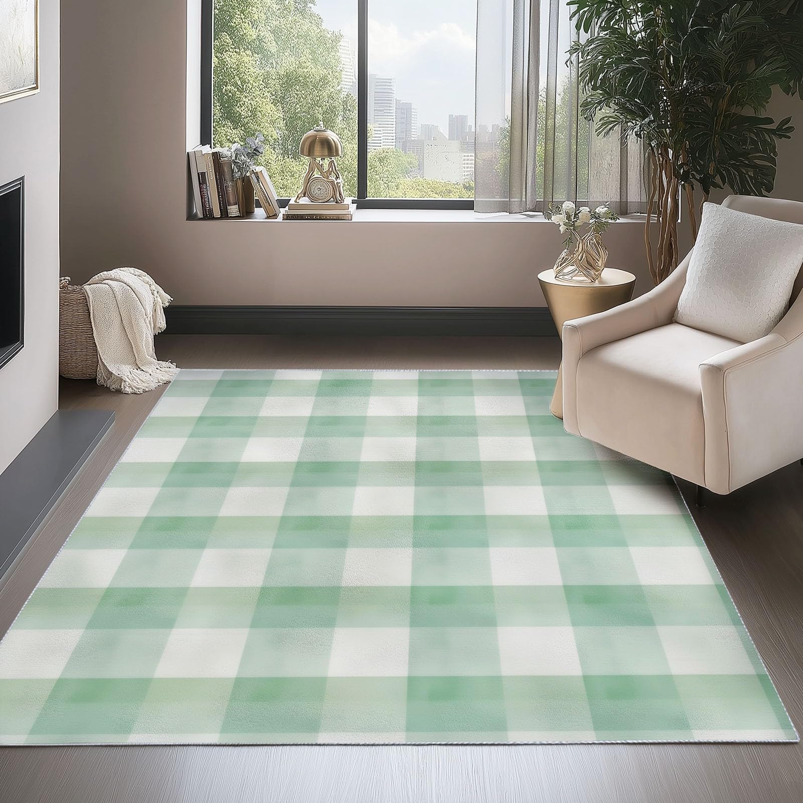 Tapis à Carreaux Lavable Anti-glisse - Fini les Taches dans le Salon et la Chambre avec ce Tapis Vert