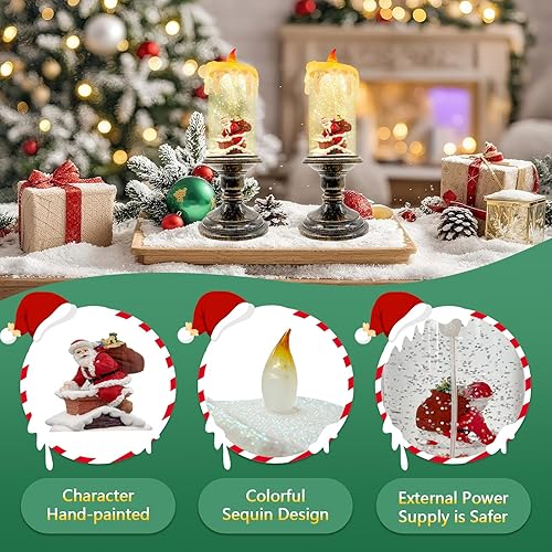 Miniatura 3 de Velas parpadeantes sin llama de muñeco de nieve, velas de pilar LED de cera real, luz cálida, muñeco de nieve de Navidad, Papá Noel y ciervo, regalo