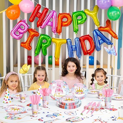 Miniatura 5 de Meanplan Sirve para 24 invitados, diseño de hada de mariposa, feliz cumpleaños, baby shower, decoraciones de fiesta para niñas, incluye tazas,