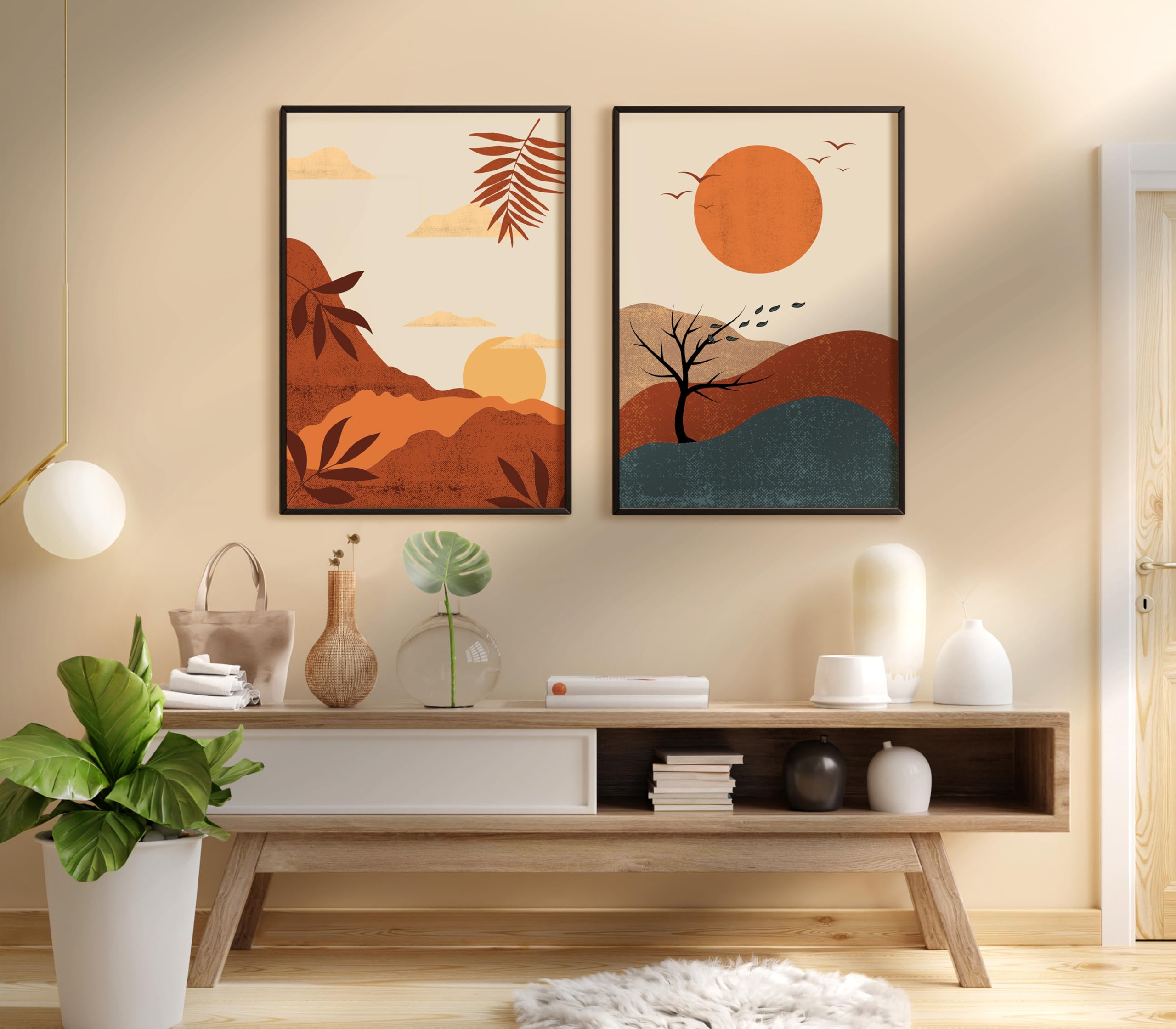 Rustic Charm Set of 2 Abstract Wall Painting for Living room, Office and Hotel | A3
