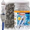 مجموعات TBEBE 100 من موصلات تمرير RJ45 Cat6 لـ 24 كابل AWG - 100 قطعة من موصلات Cat6 تنتهي و 100 جهاز كمبيوتر شخصي RJ45 موصلات Blue Strain Relief Boots for Clean، snag-Free ethernet Patch Cord