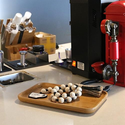 Vista 5 de Meplait Guirnalda de cuentas de madera natural, cuerda de yute, adorno colgante con temática de café para decoración del hogar