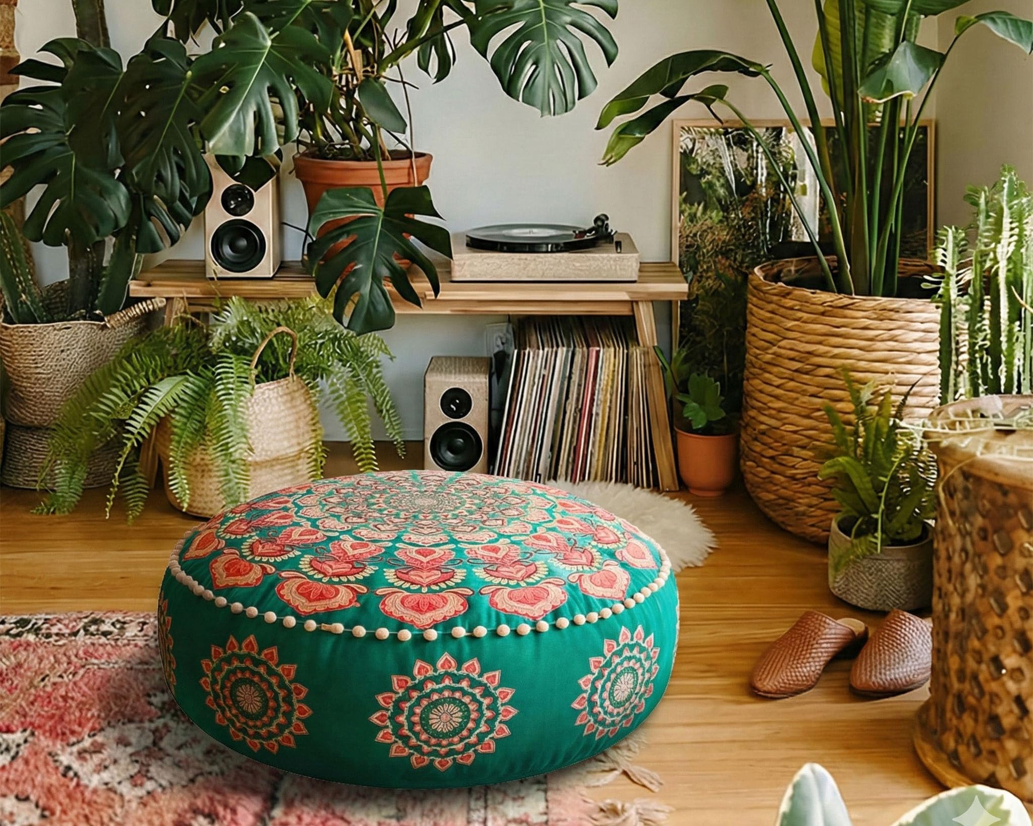 Mandala Life ART Fodera per cuscino da pavimento rotondo bohémien - 60x20 cm - 100% cotone - Custodia pouf per pouf per soggiorno, camera da letto, patio e altro
