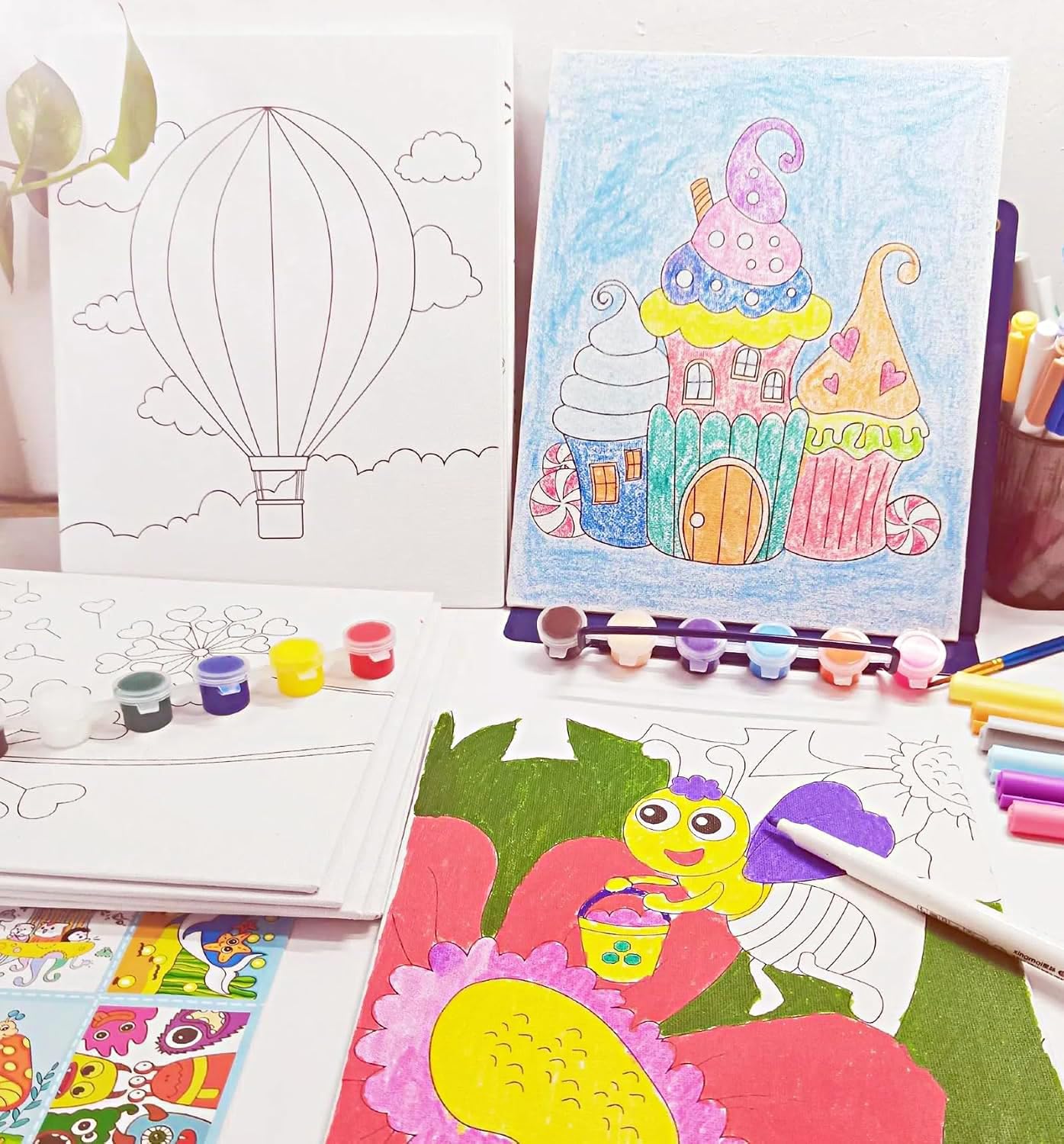 Aosemili 12PCS Pre Drawn Canvas for Painting 8x10in Cute Pre Printed Bulk Painting Canvas with Design Pictures to Paint, Large Predrawn Art Canvases with Picture Christmas Valentines Party Favor Gift
