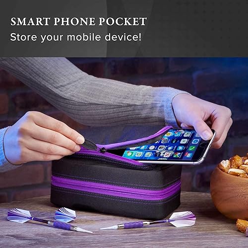 Miniatura 5 de Casemaster Plazma Pro - Estuche para 6 dardos suaves y de punta de acero, cuenta con gran bolsillo frontal para dispositivos móviles, tubos de