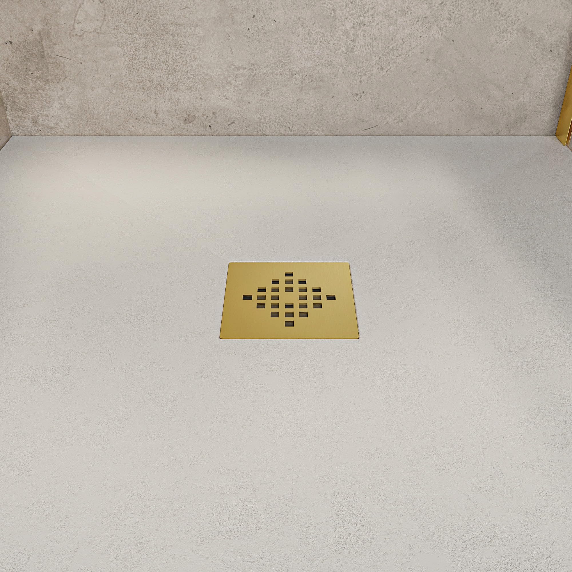 SOULHOME Brodzik prysznicowy– Żywica– Gel Coat– Gładka/Kamienna tekstura – Antypoślizgowy – Kolor kremowy – 140x90- Niski 3 cm– Z dodatkowym syfonem – Ruszt Złoty