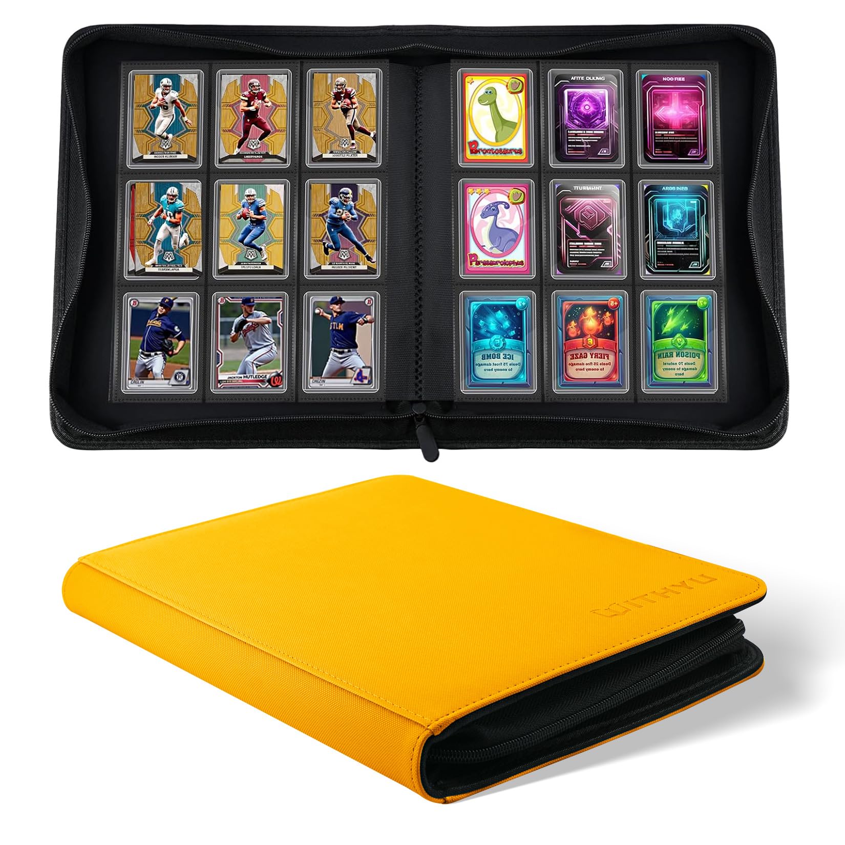 WITHYU Toploader Binder 9 Pocket, Holds 288 Cards for 3" x 4" Rigid Cards, Double Side Card Album PU Leather with Zipper, Ideal for TCG, MTG & Sports Card Storage, Yellow โ image 1