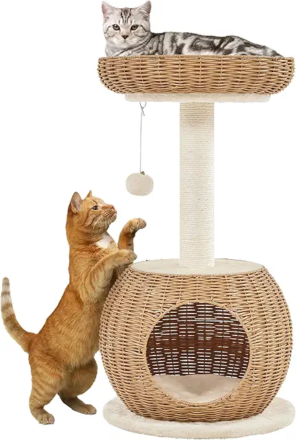Yaheetech Cat Scratching Post with Basket, Plush Ball & Lounge - 75cm Beige Cat Tree