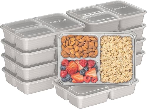 Miniatura 12 de Bentgo Prep - 20 piezas de contenedores de comida de 3 compartimentos reutilizables con tapas, materiales libres de PFAS y BPA, duraderos, aptos