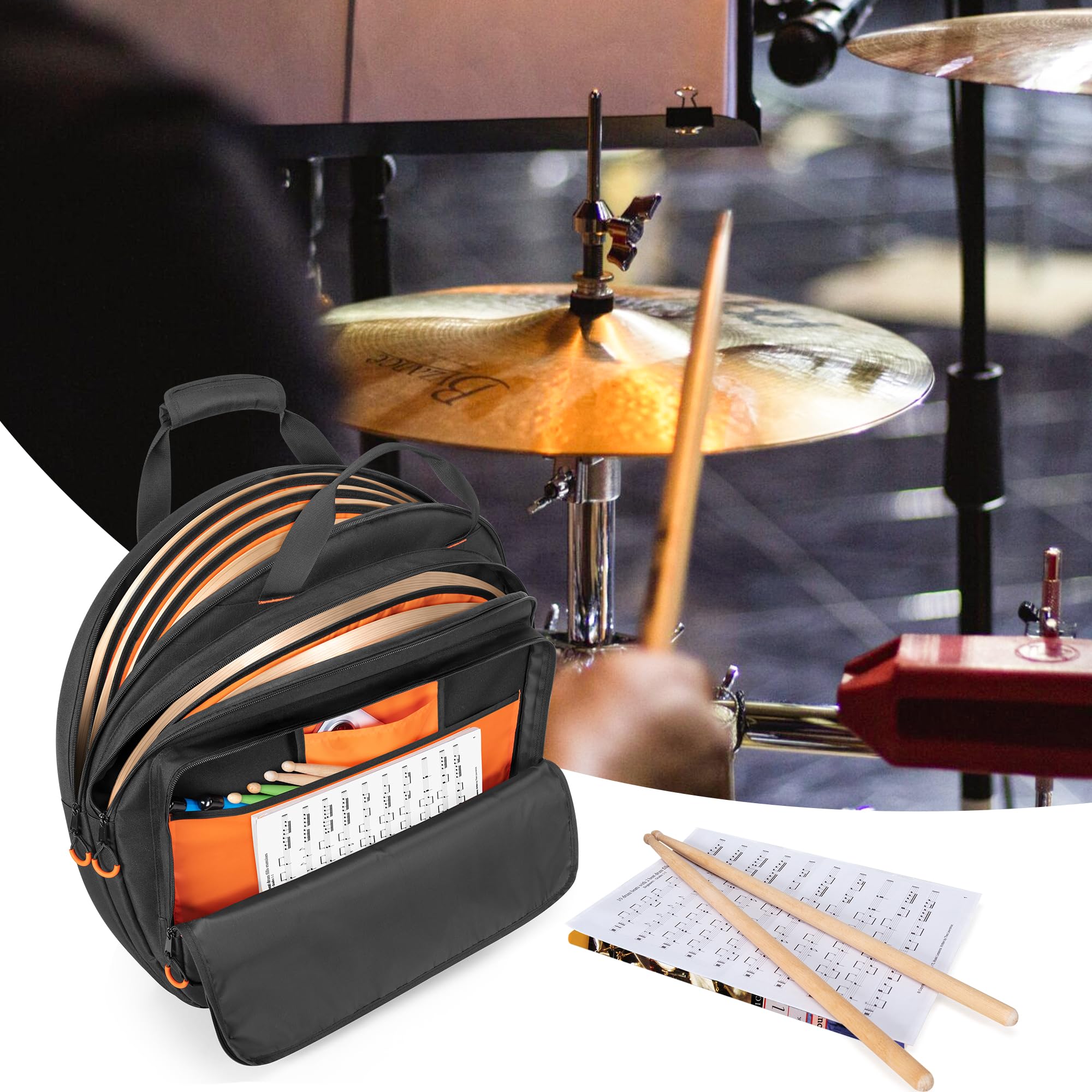 Damero 22" Borsa per Piatti, Custodia Imbottita a Zaino con Divisore e Manico per il Trasporto Sicuro e Facile di Piatti Batteria e Accessori Percussione
