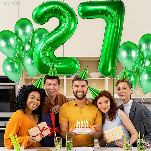 Miniatura 7 de KatchOn, Globos verdes oscuros del número 27 de 40 pulgadas, globos verdes del número 27 para decoraciones de cumpleaños de 27 para mujeres, globos