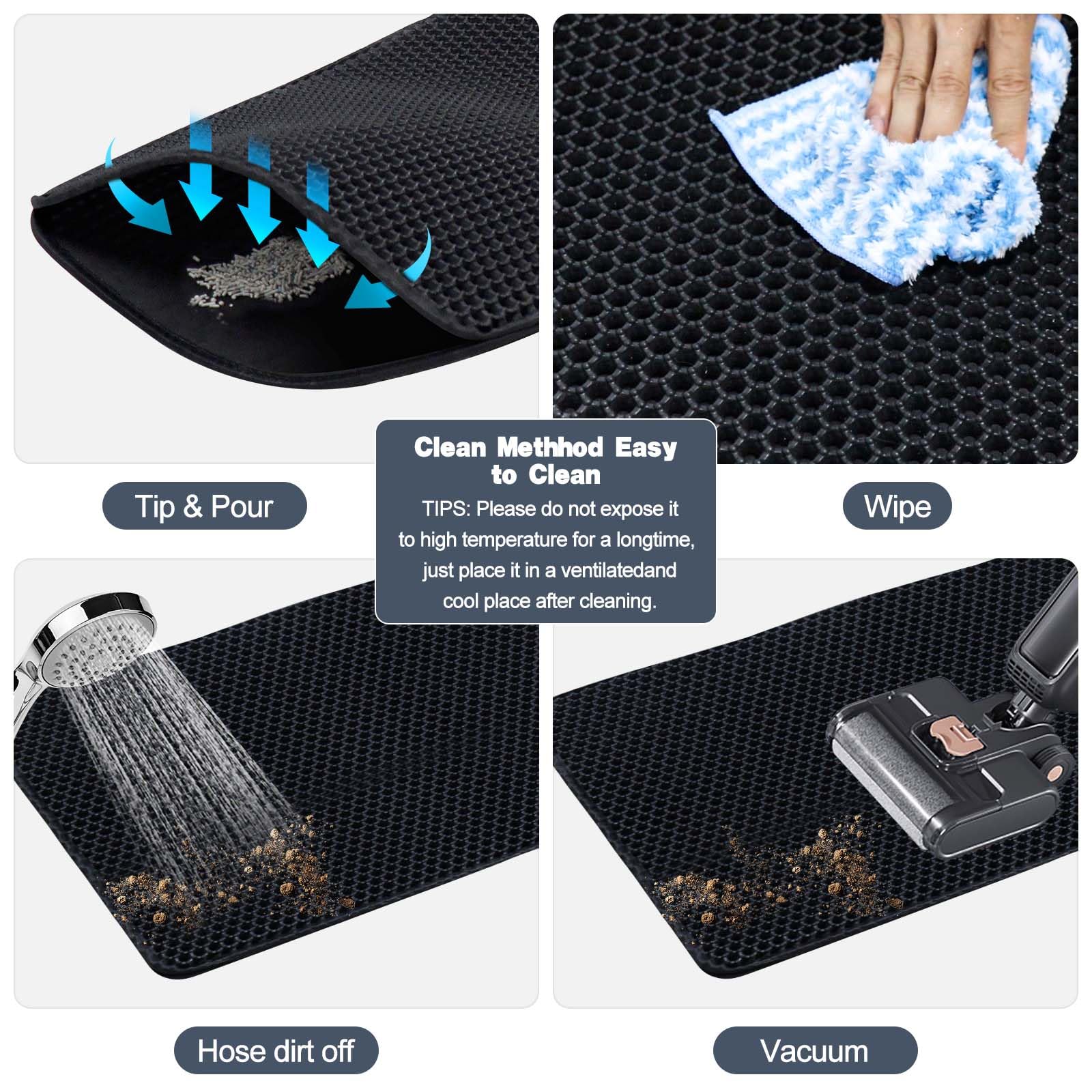 Cat Litter Mat 30"x24" Double Layer Waterproof & Non-Slip - Honeycomb Washable EVA Large Litter Mat for Scatter Control, Urine Proof Litter Trapping Mat for Litter Box(Black) - image 5