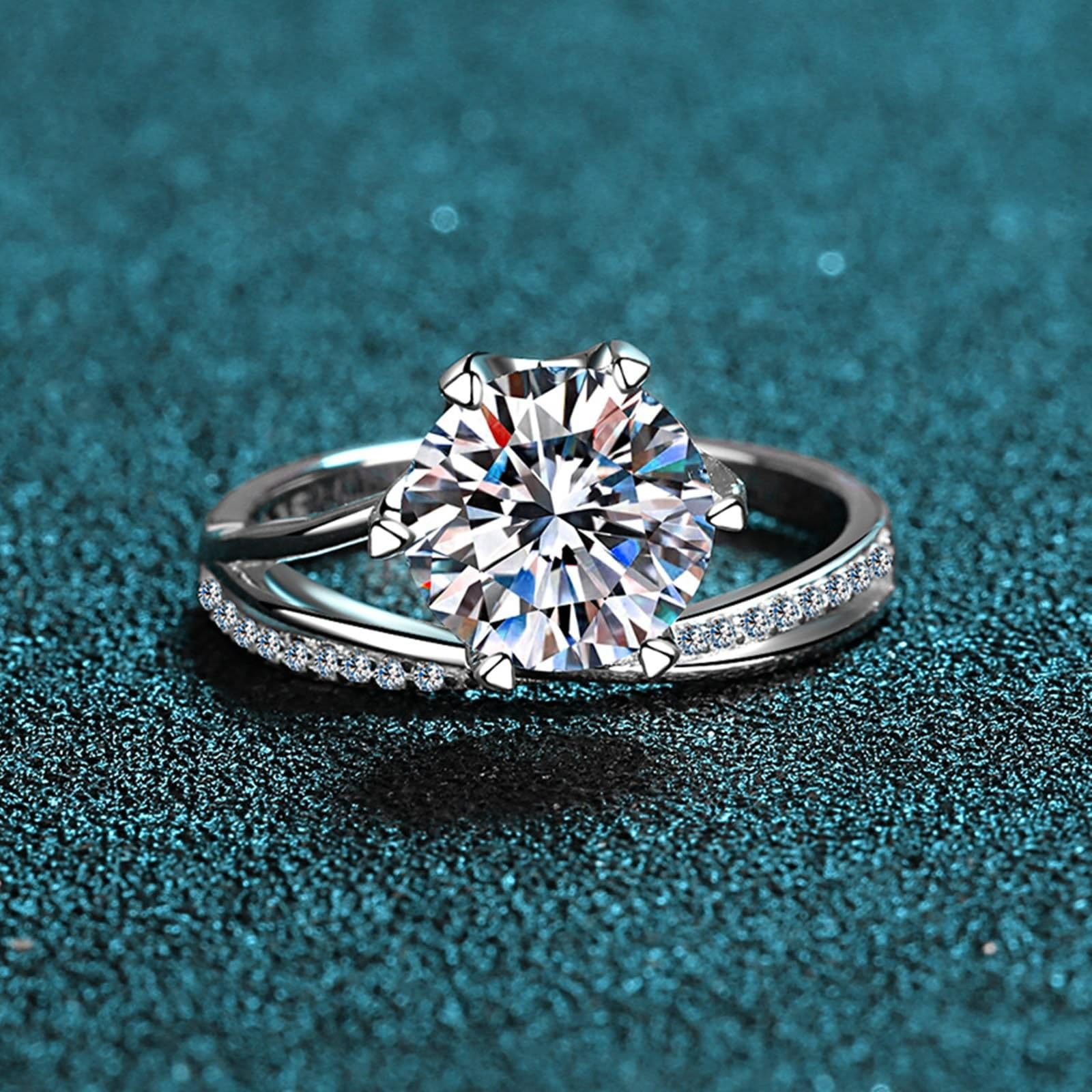Anelli da donna in argento 925, anello di metallo grande, 6 punte, bianco 3 carati, moissanite regalo di Natale