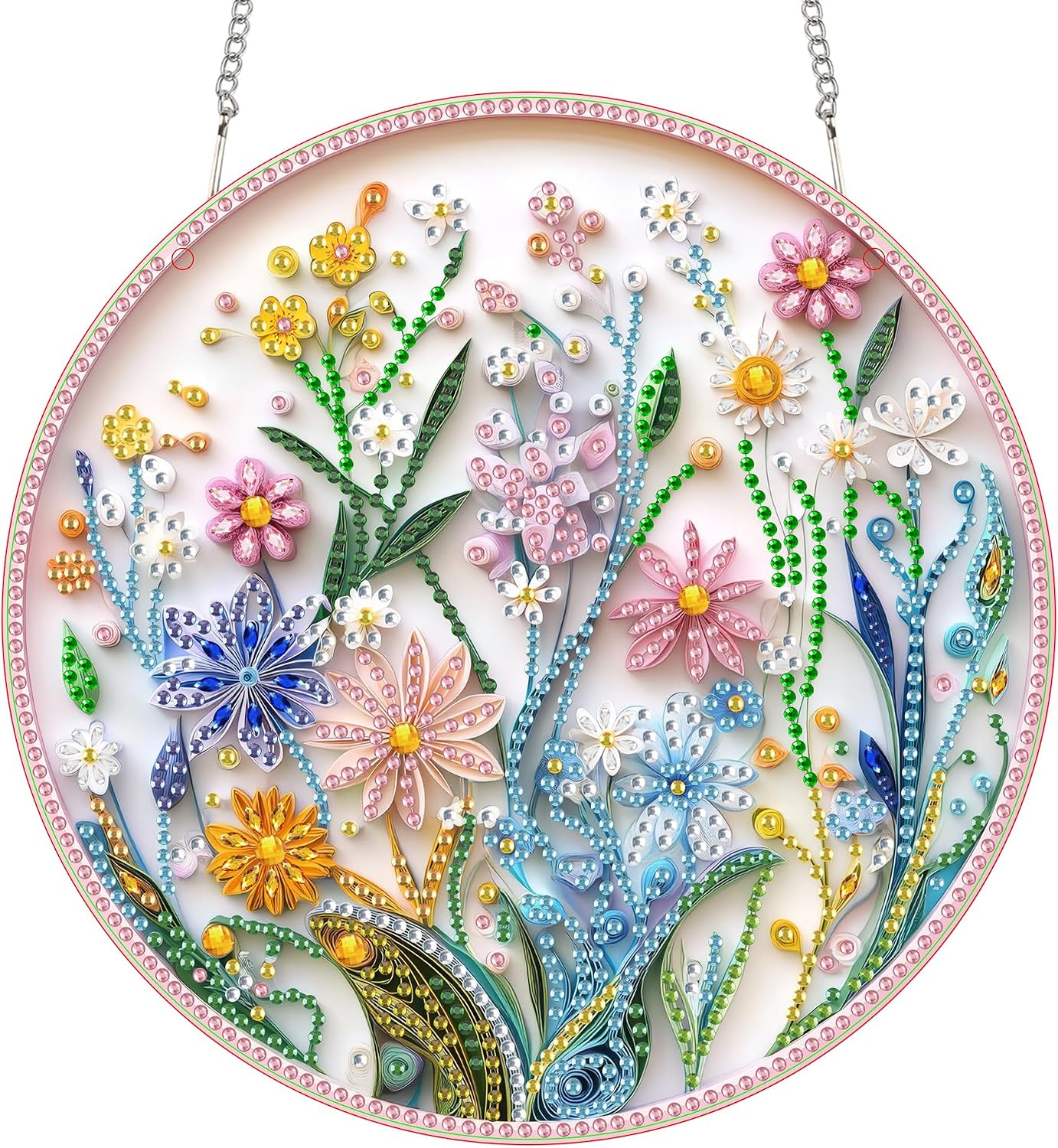 SKRYUIE Flower Hanging Diamond Art Kits for Adults Pendant Suncatcher, Special Shaped Crystal DIY Pearl Diamond Painting Kit, Gift for Mother Spring Summer Window Wreath Decor 7.5 x 7.3 Inch