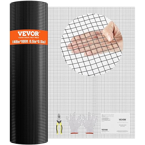 VEVOR Hardware Cloth, 48'' x 100' 1/2inch Galvanized Wire Mesh Roll, 19 Gauge Chicken Wire Fencing Roll, Vinyl Coating Metal Wire Mesh for Chicken Coop Barrier, Rabbit Snake Fences, Poultry Enclosures