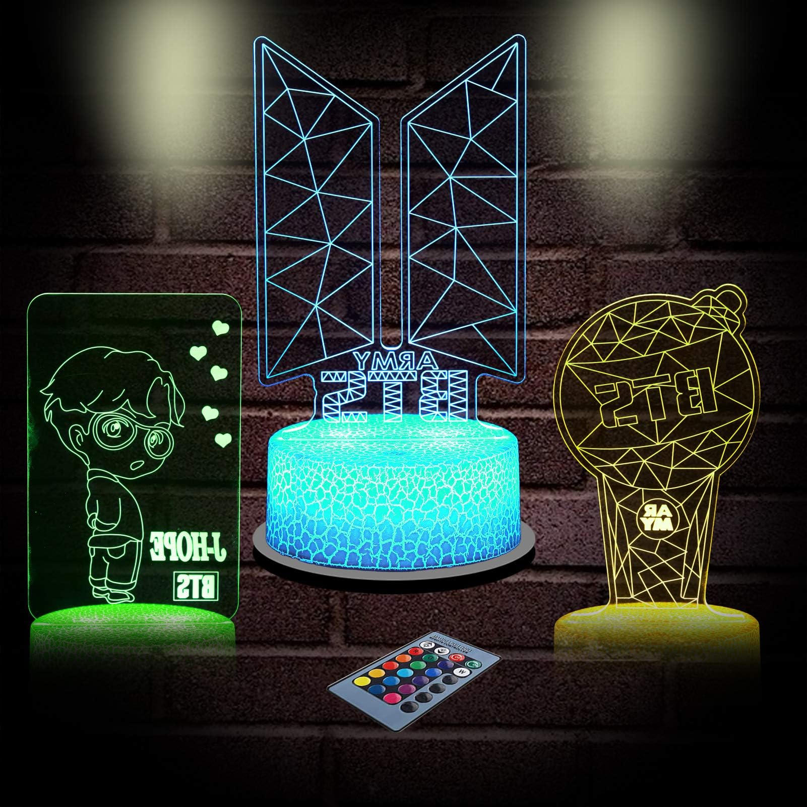 althiqahkey 3D Kpop BTS Bangtan Boys Lamp - 3 Pattern 16 Color Change Decor Lamp with Remote & Smart Touch, Christmas and Birthday Gifts for BTS Fans
